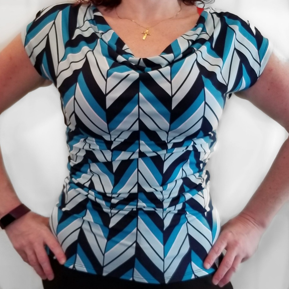 NY&C Blue Blouse with Diagonal Colored Stripes